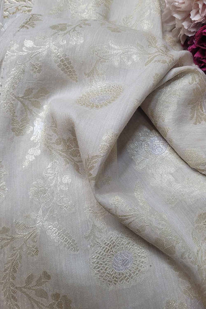Dyeable Banarasi Handloom Pure Moonga Silk Sona Roopa Fabric ( 2.5 Mtr ) - Luxurion World