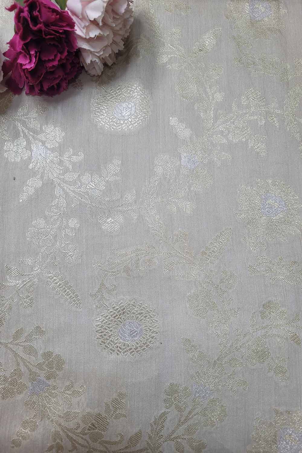 Dyeable Banarasi Handloom Pure Moonga Silk Sona Roopa Fabric ( 2.5 Mtr ) - Luxurion World