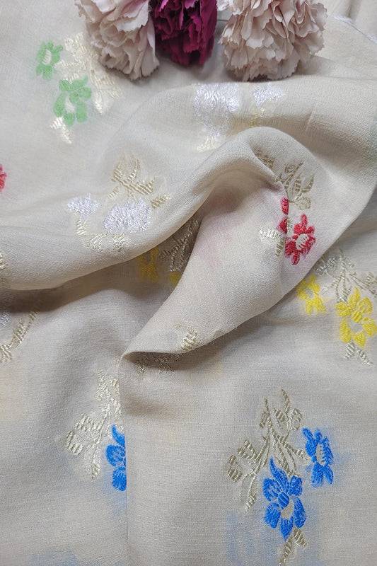 Dyeable Banarasi Handloom Pure Moonga Silk Meenakari Fabric ( 2.5 Mtr ) - Luxurion World