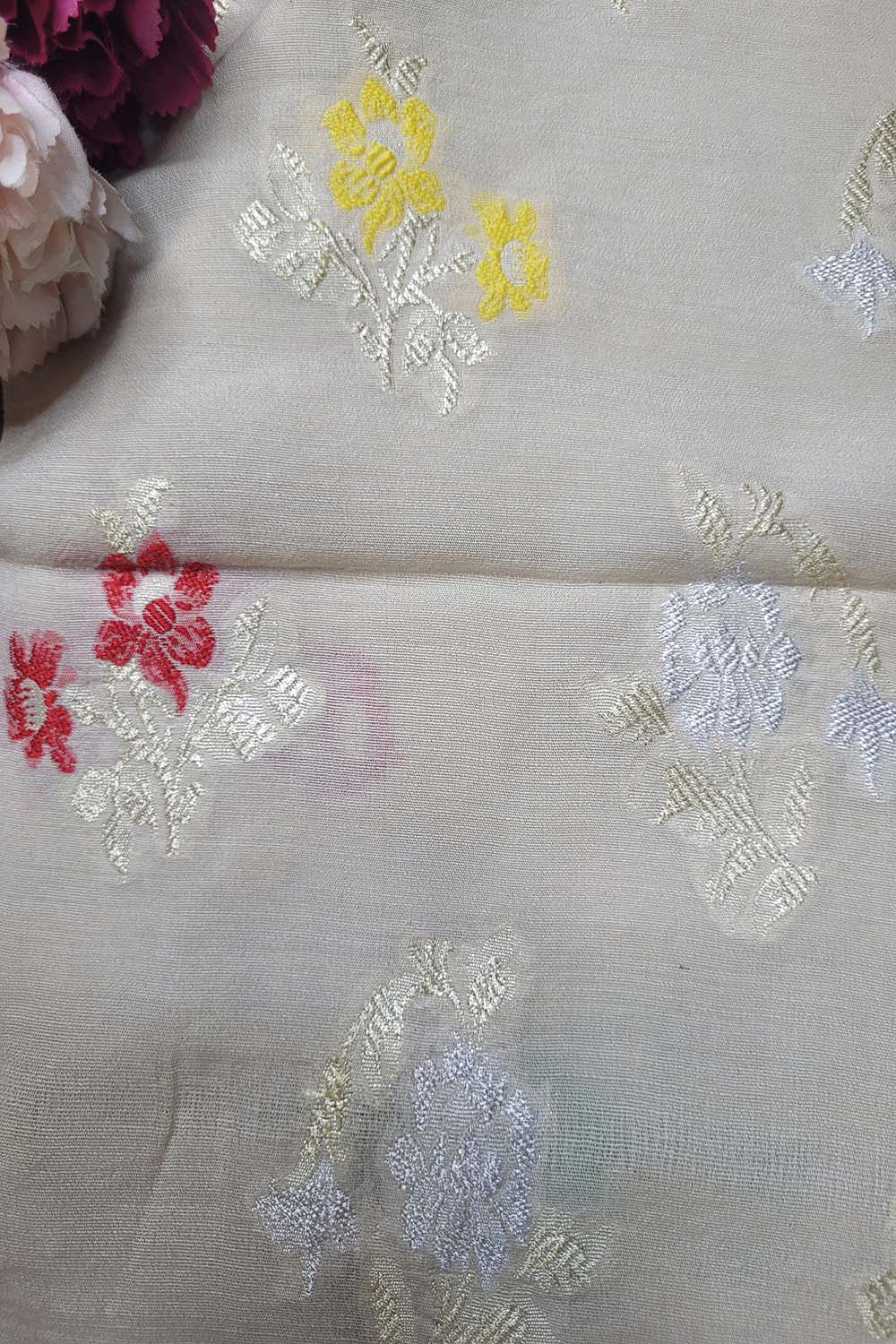 Dyeable Banarasi Handloom Pure Moonga Silk Meenakari Fabric ( 2.5 Mtr ) - Luxurion World