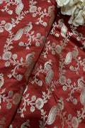 Burnt Orange Banarasi Mashru Silk Flower And Bird Design Fabric ( 1 Mtr ) - Luxurion World