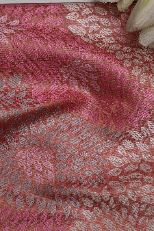 Pink Banarasi Resham Tanchui Silk Fabric ( 2.5 Mtr ) - Luxurion World