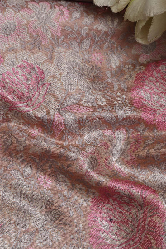 Pink Banarasi Resham Tanchui Silk Fabric ( 2.5 Mtr ) - Luxurion World
