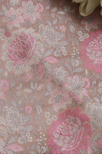 Pink Banarasi Resham Tanchui Silk Fabric ( 2.5 Mtr ) - Luxurion World