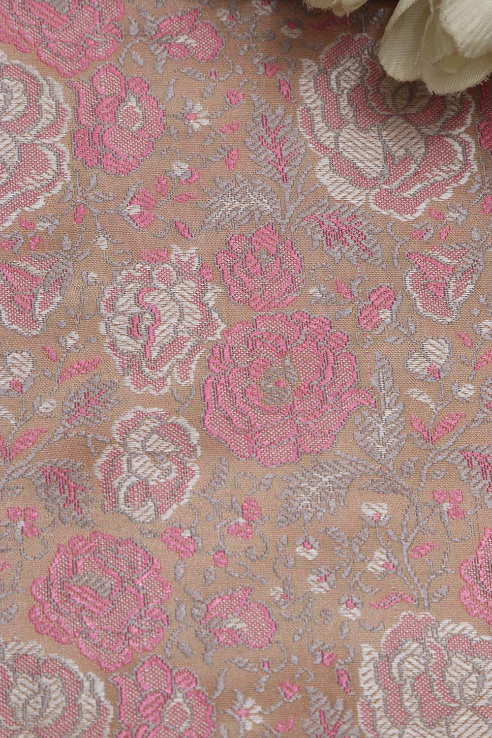 Cream Banarasi Resham Tanchui Silk Fabric ( 2.5 Mtr ) - Luxurion World