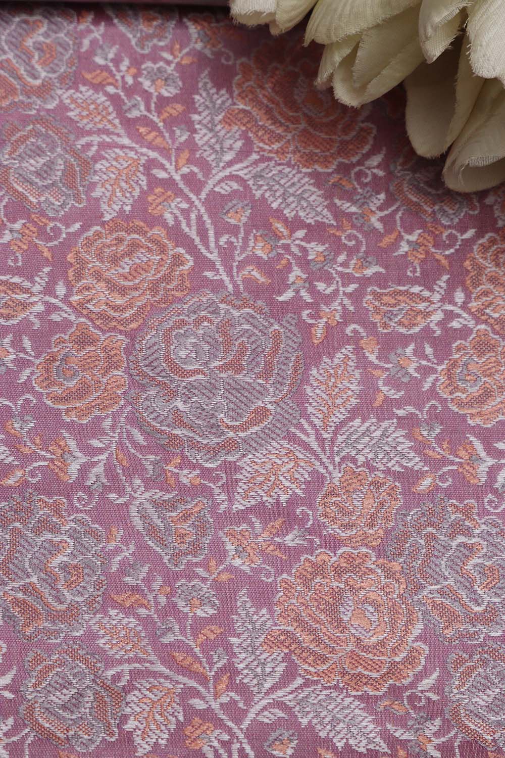 Pink Banarasi Resham Tanchui Silk Flower Design Fabric ( 2.5 Mtr ) - Luxurion World