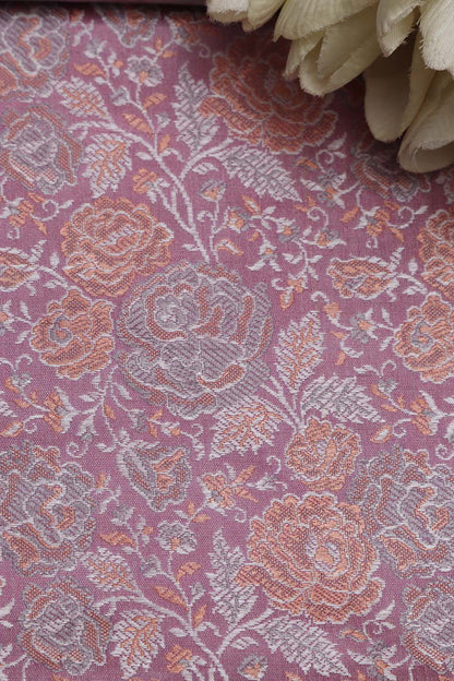 Pink Banarasi Resham Tanchui Silk Flower Design Fabric ( 2.5 Mtr ) - Luxurion World
