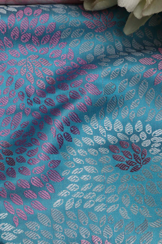 Blue Banarasi Resham Tanchui Silk Fabric ( 2.5 Mtr ) - Luxurion World