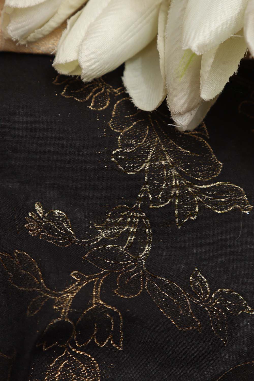 Black Banarasi Cotton Silk Zari Cutwork Fabric ( 2.5 Mtr ) - Luxurion World