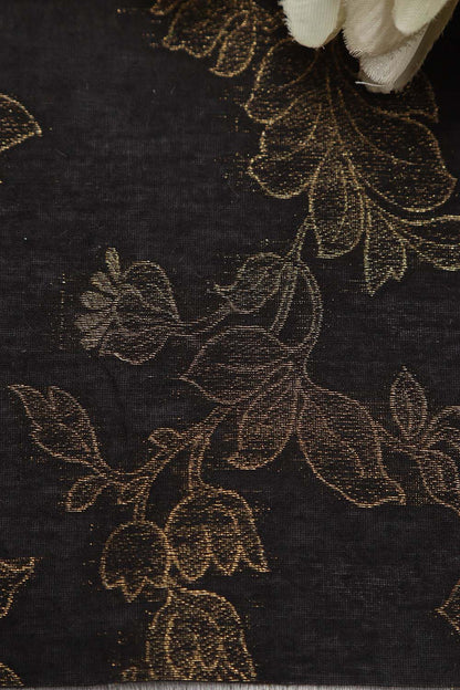 Black Banarasi Cotton Silk Zari Cutwork Fabric ( 2.5 Mtr ) - Luxurion World