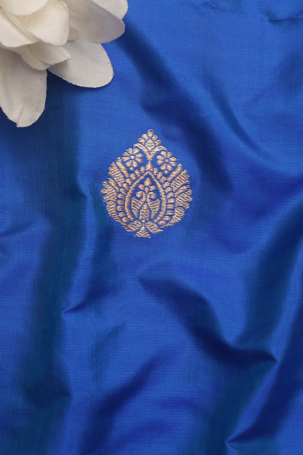 Blue Banarasi Pure Katan Silk Fabric ( 1 Mtr ) - Luxurion World