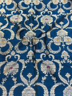 Blue Banarasi Pure Raw Silk Meenakari Fabric ( 1 Mtr ) - Luxurion World