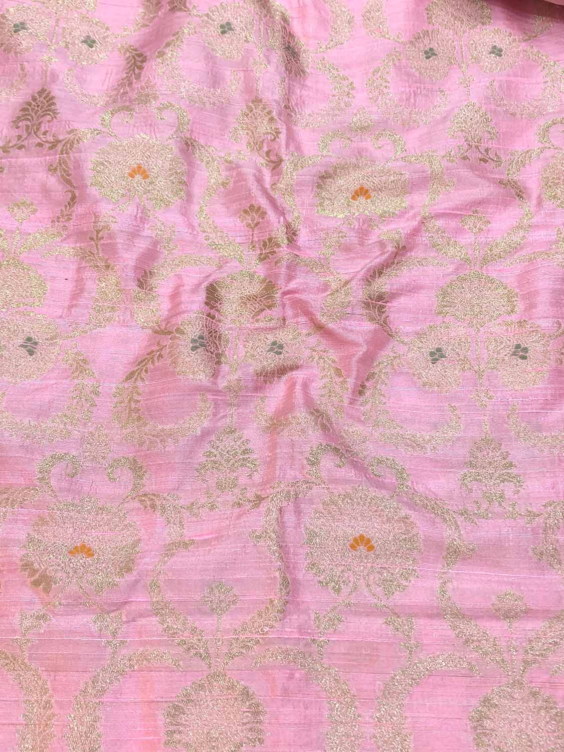 Exquisite Pink Banarasi Pure Raw Silk Meenakari Fabric ( 1 Mtr ) - Luxurion World