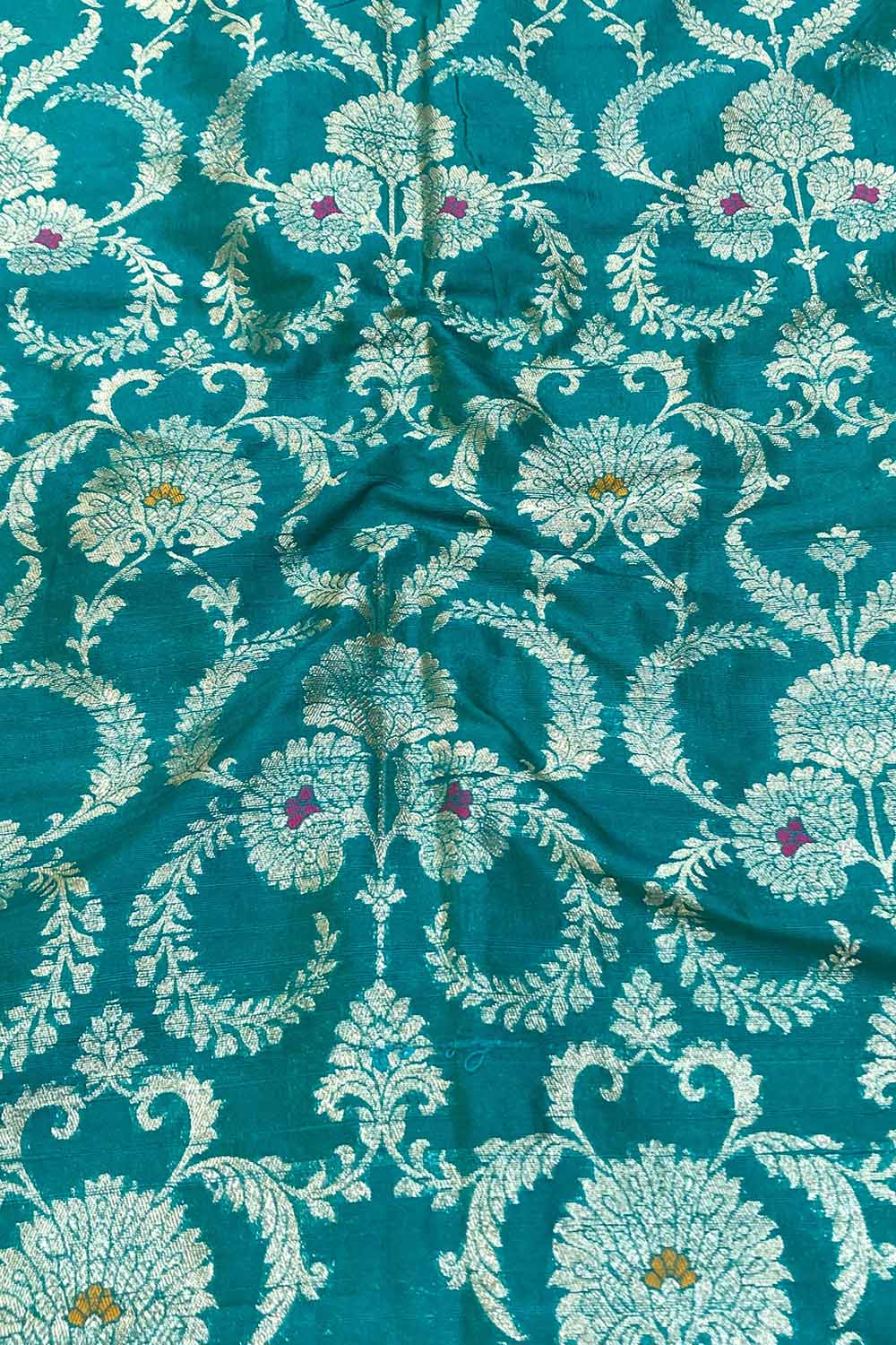 Blue Banarasi Pure Raw Silk Meenakari Fabric ( 1 Mtr ) - Luxurion World