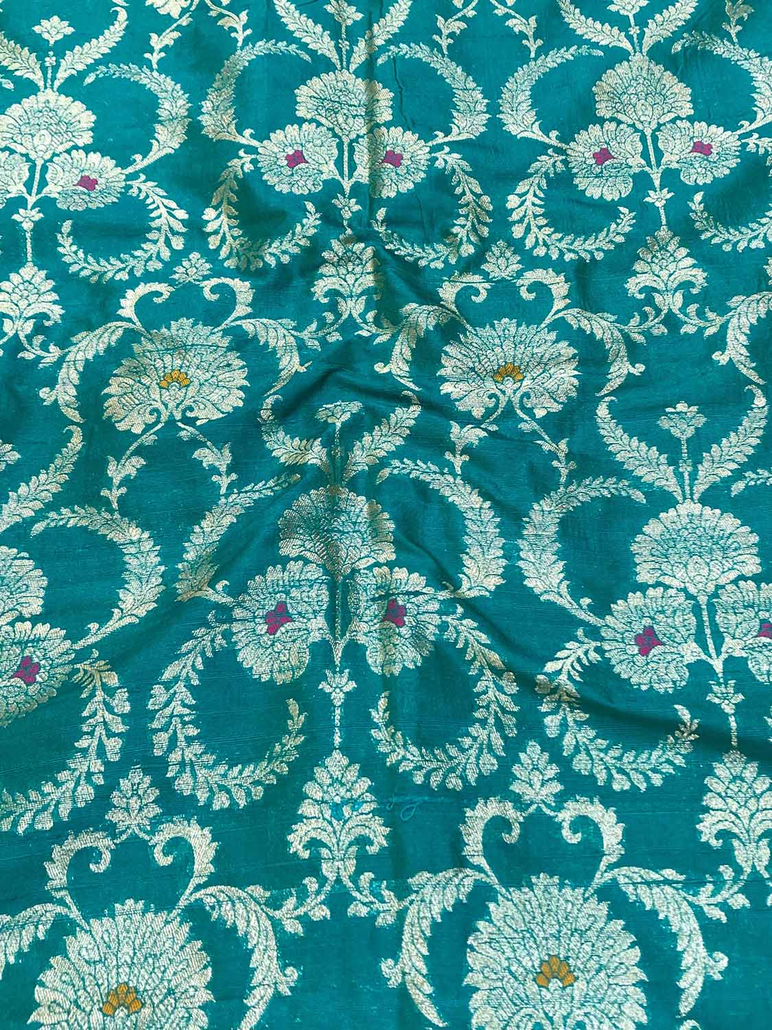 Blue Banarasi Pure Raw Silk Meenakari Fabric ( 1 Mtr ) - Luxurion World