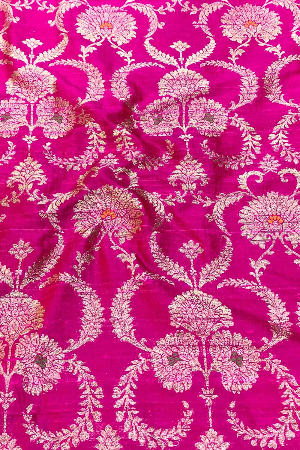 Exquisite Pink Banarasi Pure Raw Silk Meenakari Fabric ( 1 Mtr ) - Luxurion World