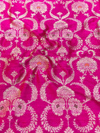 Exquisite Pink Banarasi Pure Raw Silk Meenakari Fabric ( 1 Mtr ) - Luxurion World