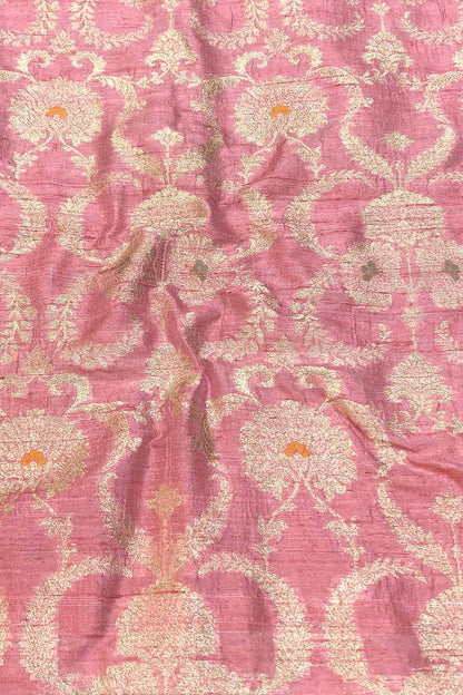 Exquisite Pink Banarasi Pure Raw Silk Meenakari Fabric ( 1 Mtr ) - Luxurion World