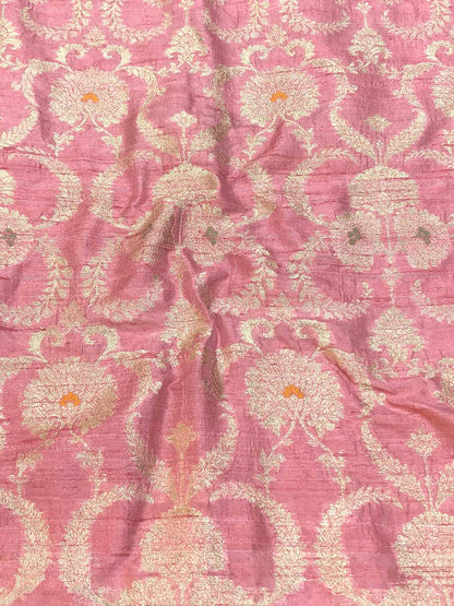 Exquisite Pink Banarasi Pure Raw Silk Meenakari Fabric ( 1 Mtr ) - Luxurion World