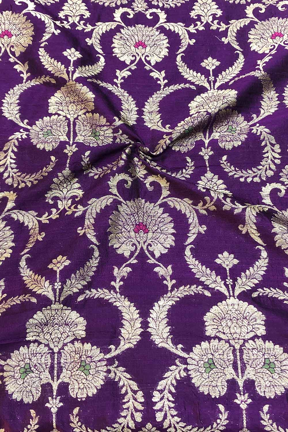 Exquisite Purple Banarasi Pure Raw Silk Meenakari Fabric ( 1 Mtr ) - Luxurion World