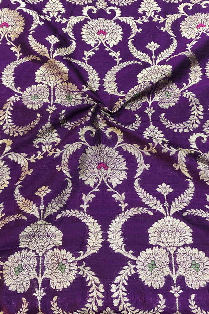 Exquisite Purple Banarasi Pure Raw Silk Meenakari Fabric ( 1 Mtr ) - Luxurion World
