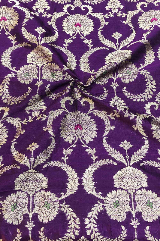 Exquisite Purple Banarasi Pure Raw Silk Meenakari Fabric ( 1 Mtr ) - Luxurion World