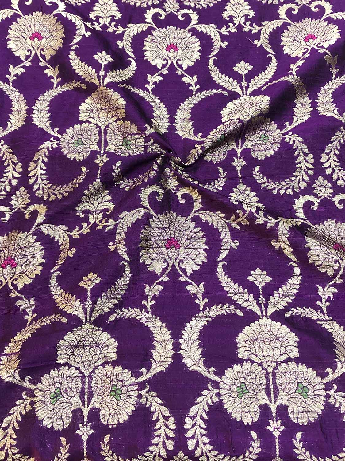 Exquisite Purple Banarasi Pure Raw Silk Meenakari Fabric ( 1 Mtr ) - Luxurion World