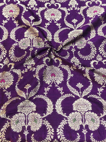 Exquisite Purple Banarasi Pure Raw Silk Meenakari Fabric ( 1 Mtr ) - Luxurion World