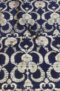 Blue Banarasi Pure Raw Silk Meenakari Fabric ( 1 Mtr ) - Luxurion World