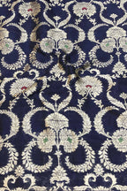 Blue Banarasi Pure Raw Silk Meenakari Fabric ( 1 Mtr ) - Luxurion World
