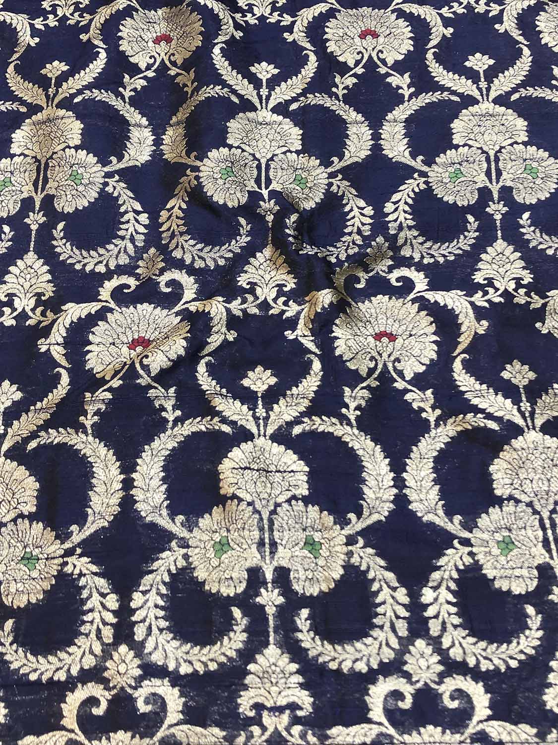 Blue Banarasi Pure Raw Silk Meenakari Fabric ( 1 Mtr ) - Luxurion World