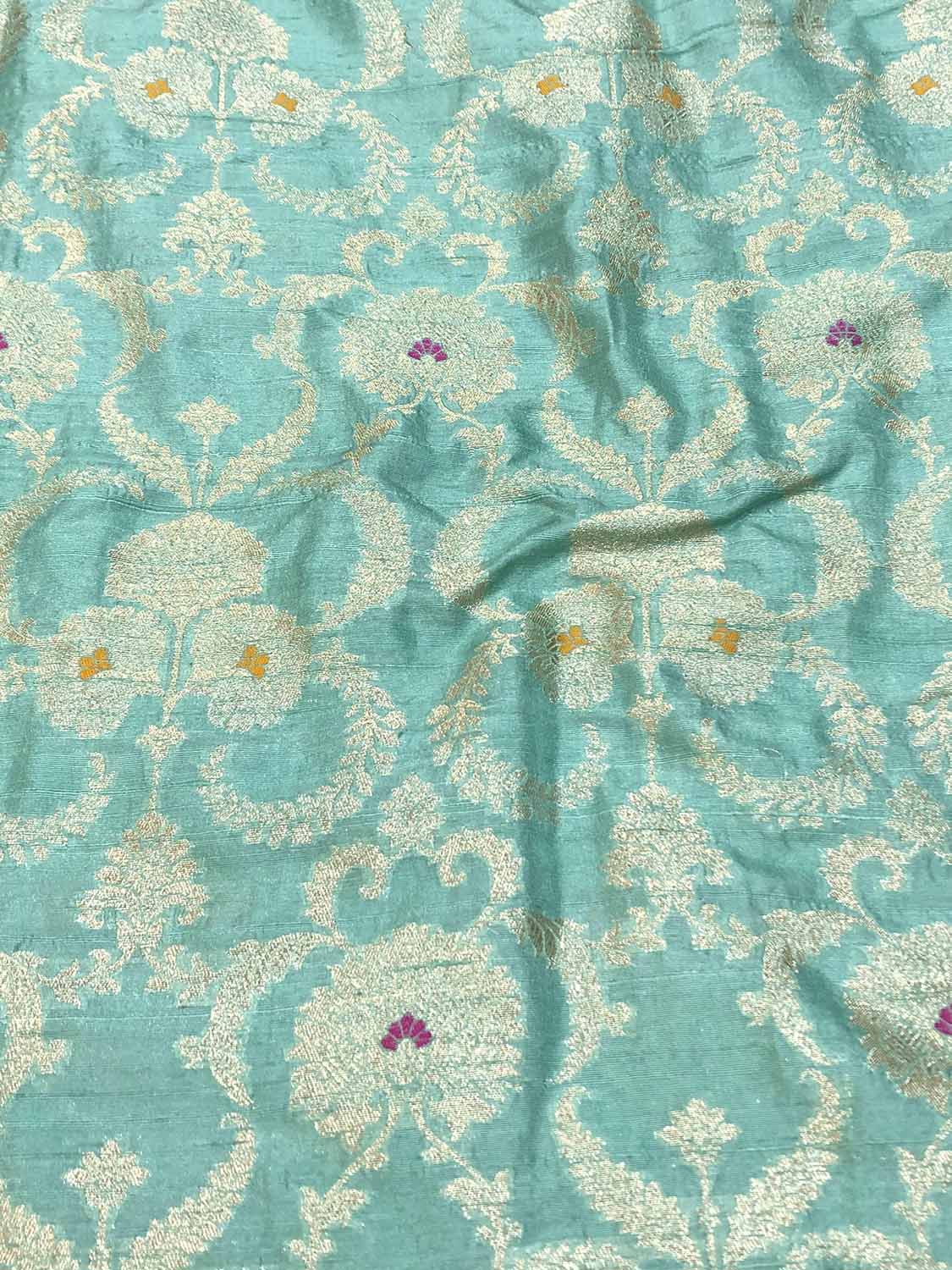 Blue Banarasi Pure Raw Silk Meenakari Fabric ( 1 Mtr ) - Luxurion World