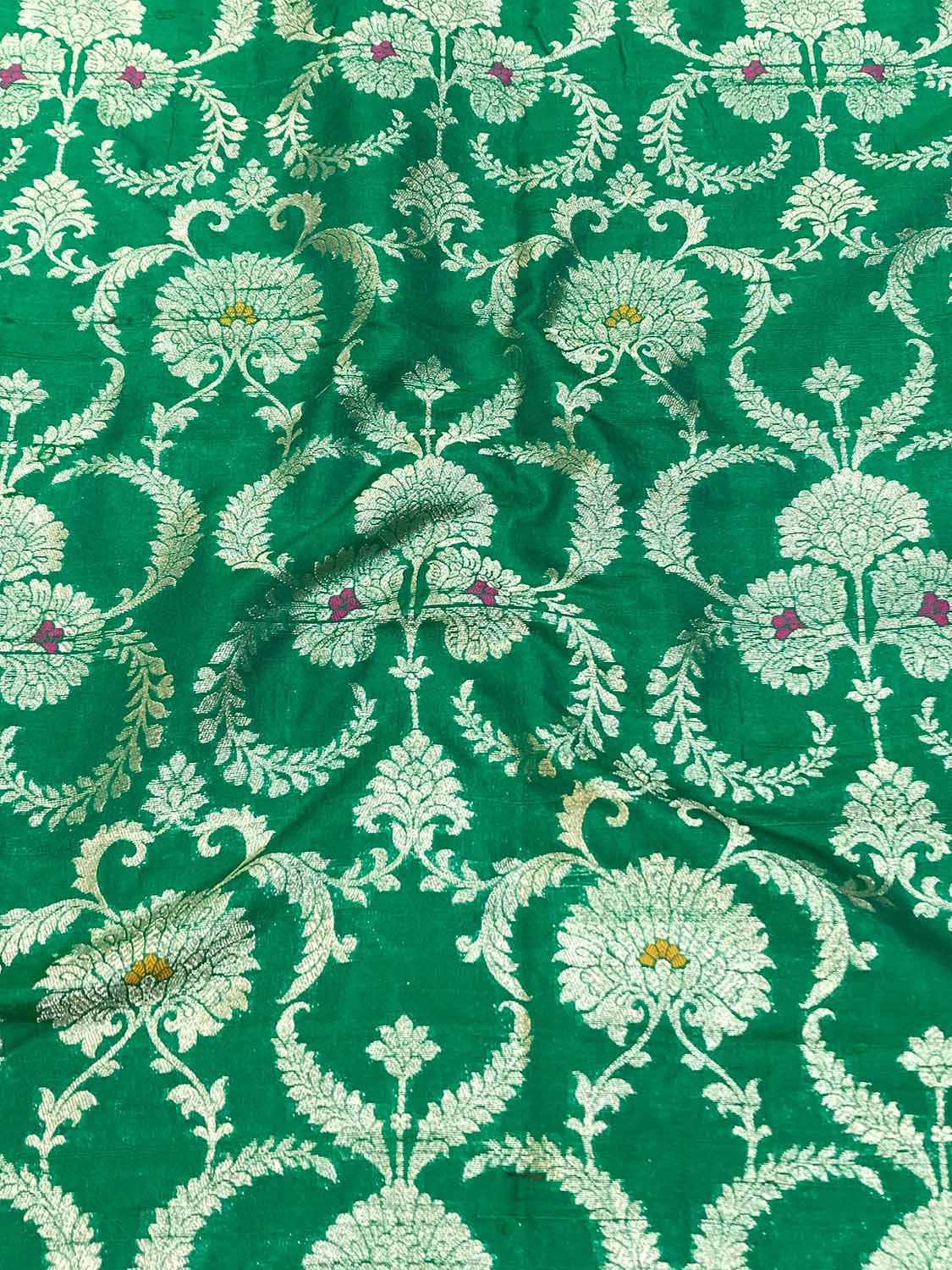 Green Banarasi Pure Raw Silk Meenakari Fabric ( 1 Mtr ) - Luxurion World