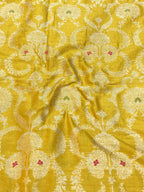 Yellow Banarasi Pure Raw Silk Meenakari Fabric ( 1 Mtr ) - Luxurion World