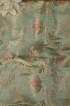Green Handloom Banarasi Pure Katan Silk Meenakari Fabric ( 1 Mtr ) - Luxurion World