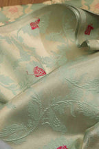 Green Handloom Banarasi Pure Katan Silk Meenakari Fabric ( 1 Mtr ) - Luxurion World