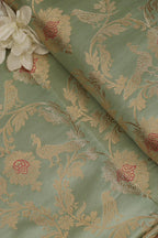 Green Handloom Banarasi Pure Katan Silk Meenakari Fabric ( 1 Mtr ) - Luxurion World
