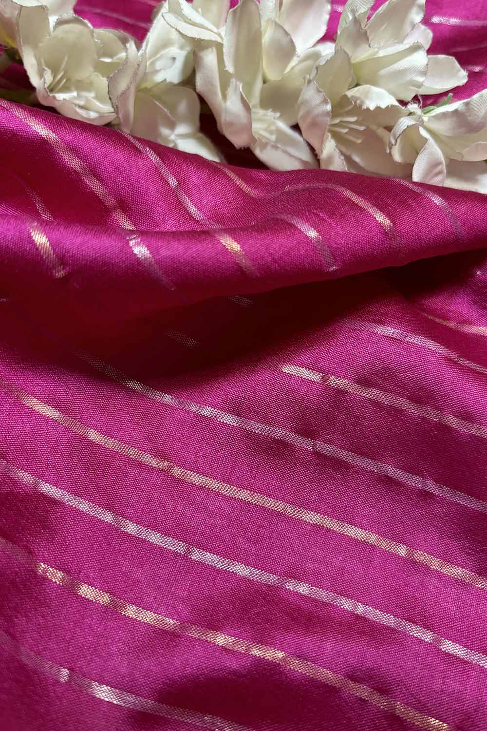 Pink Banarasi Handloom Chiniya Silk Stripes Design Fabric ( 1 Mtr ) - Luxurion World