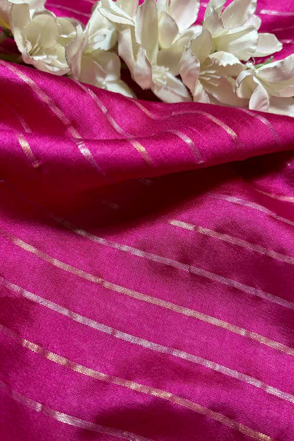 Pink Banarasi Handloom Chiniya Silk Stripes Design Fabric ( 1 Mtr ) - Luxurion World