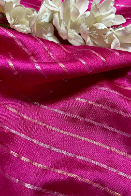Pink Banarasi Handloom Chiniya Silk Stripes Design Fabric ( 1 Mtr ) - Luxurion World