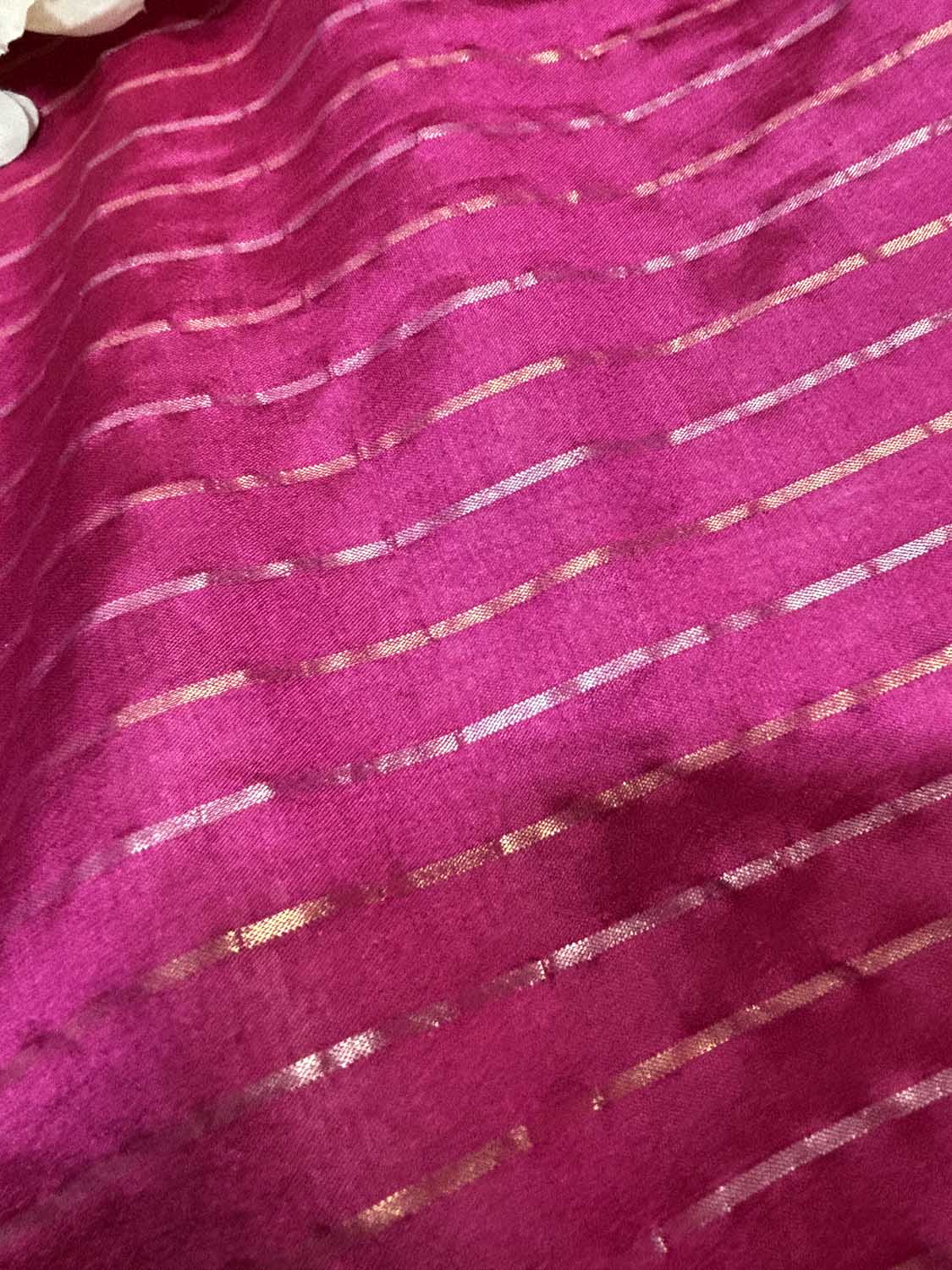 Pink Banarasi Handloom Chiniya Silk Stripes Design Fabric ( 1 Mtr ) - Luxurion World