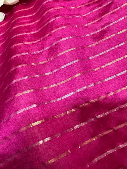 Pink Banarasi Handloom Chiniya Silk Stripes Design Fabric ( 1 Mtr ) - Luxurion World