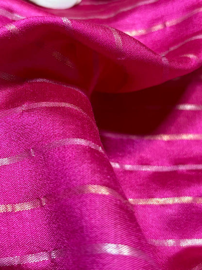Pink Banarasi Handloom Chiniya Silk Stripes Design Fabric ( 1 Mtr ) - Luxurion World
