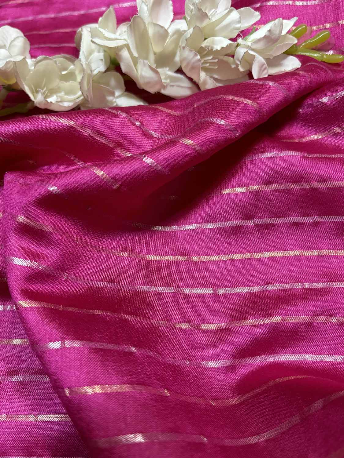 Pink Banarasi Handloom Chiniya Silk Stripes Design Fabric ( 1 Mtr ) - Luxurion World