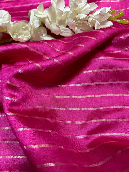 Pink Banarasi Handloom Chiniya Silk Stripes Design Fabric ( 1 Mtr ) - Luxurion World