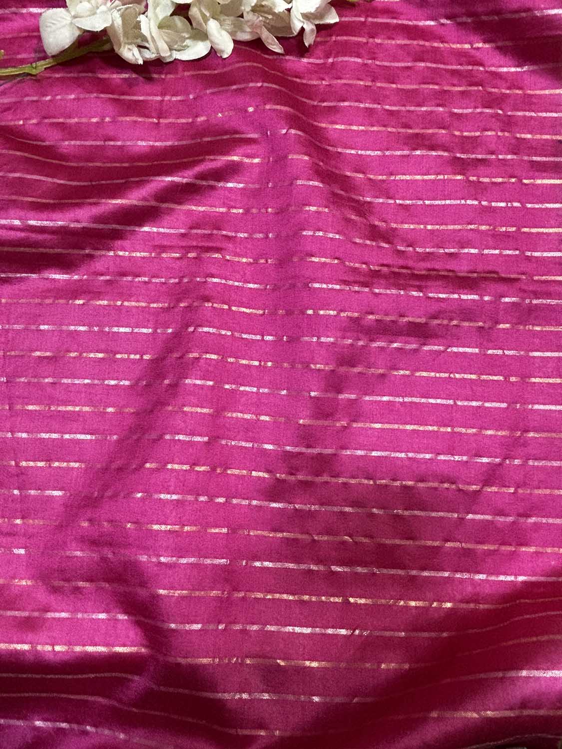 Pink Banarasi Handloom Chiniya Silk Stripes Design Fabric ( 1 Mtr ) - Luxurion World