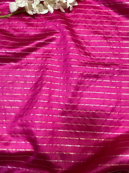 Pink Banarasi Handloom Chiniya Silk Stripes Design Fabric ( 1 Mtr ) - Luxurion World