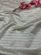 Pastel Banarasi Handloom Chiniya Silk Stripes Design Fabric ( 2.5 Mtr ) - Luxurion World