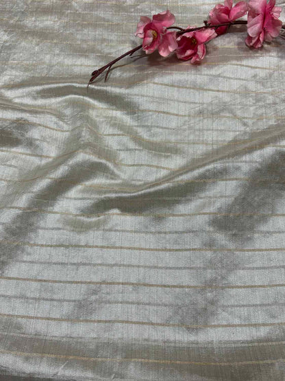 Pastel Banarasi Handloom Chiniya Silk Stripes Design Fabric ( 2.5 Mtr ) - Luxurion World