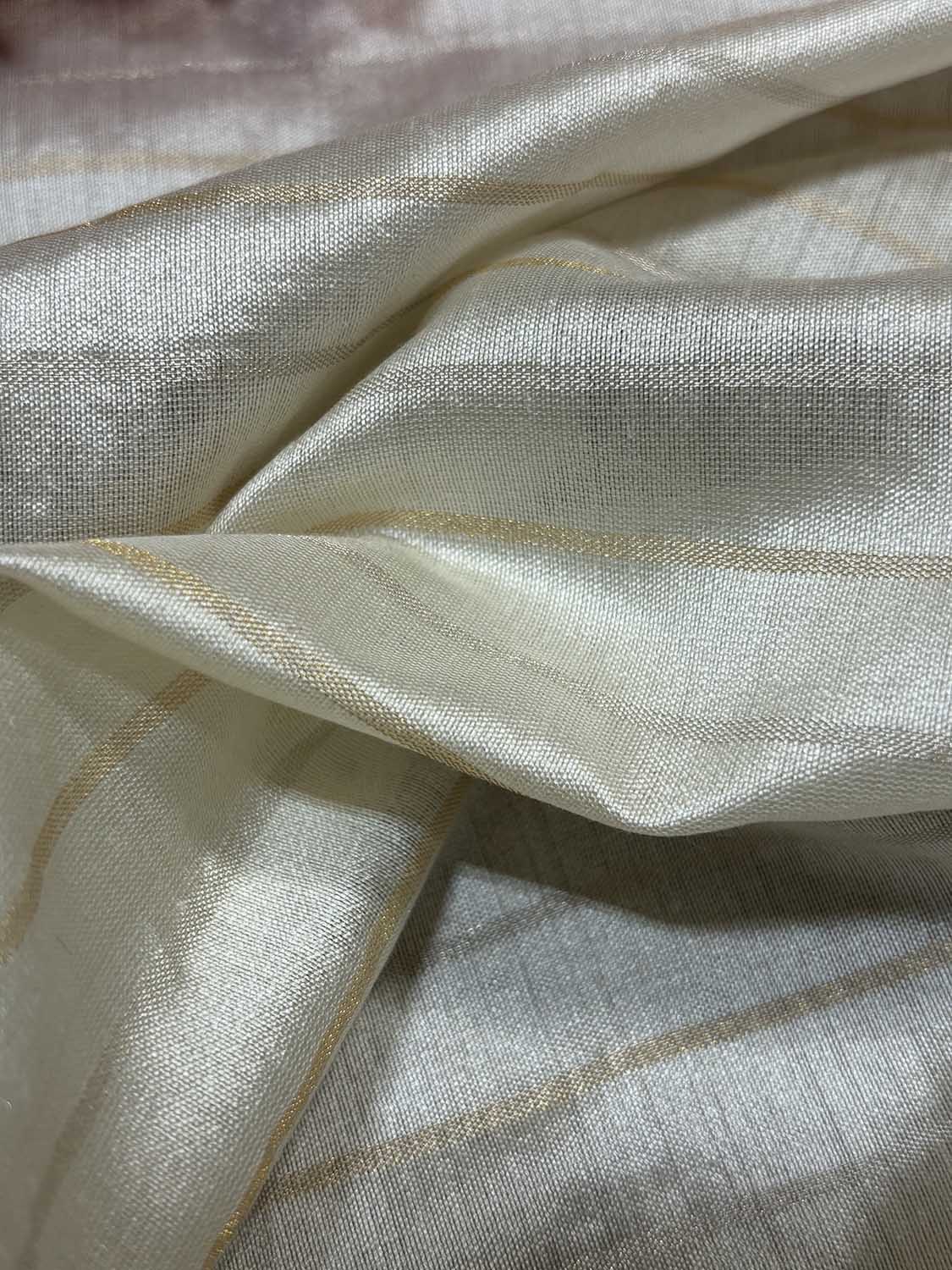 Pastel Banarasi Handloom Chiniya Silk Stripes Design Fabric ( 2.5 Mtr ) - Luxurion World